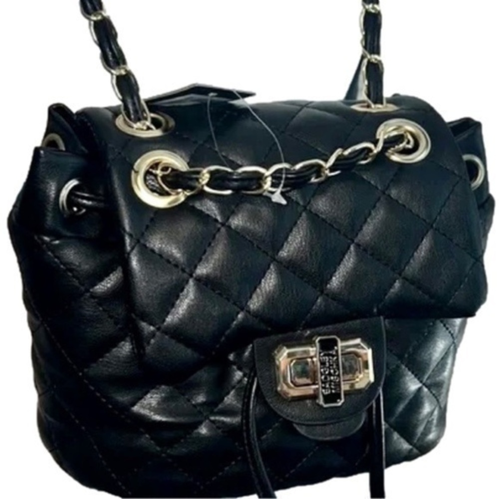 BADGLEY MISCHKA black Vegan Leather Mini Quilted Backpack. NWT